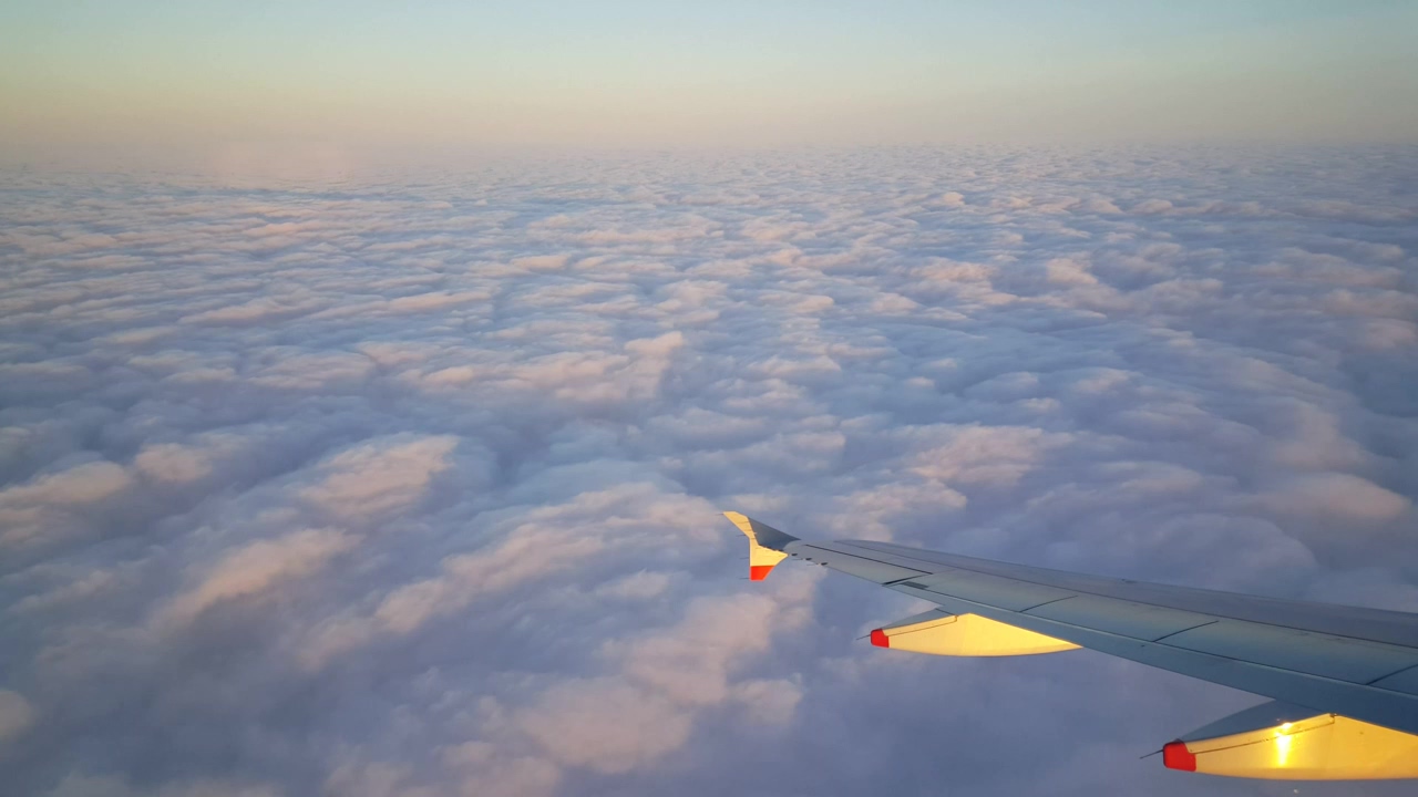 Airplane flying above beautiful fluffy clouds #cloud #daytime #airplane #fly