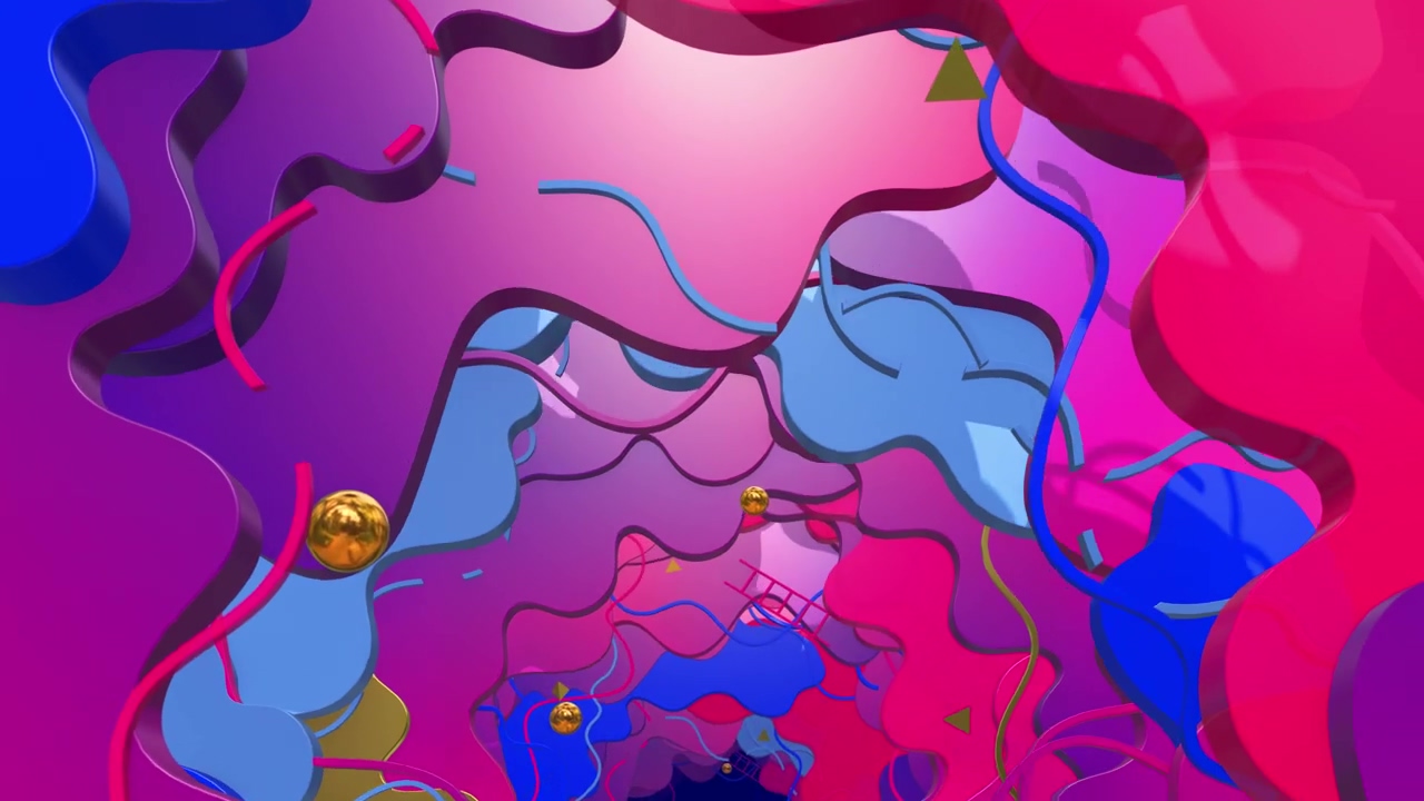 Descending platforms in the form of colored clouds, 3d animation, abstract, game, multicolor, colorful, and snake