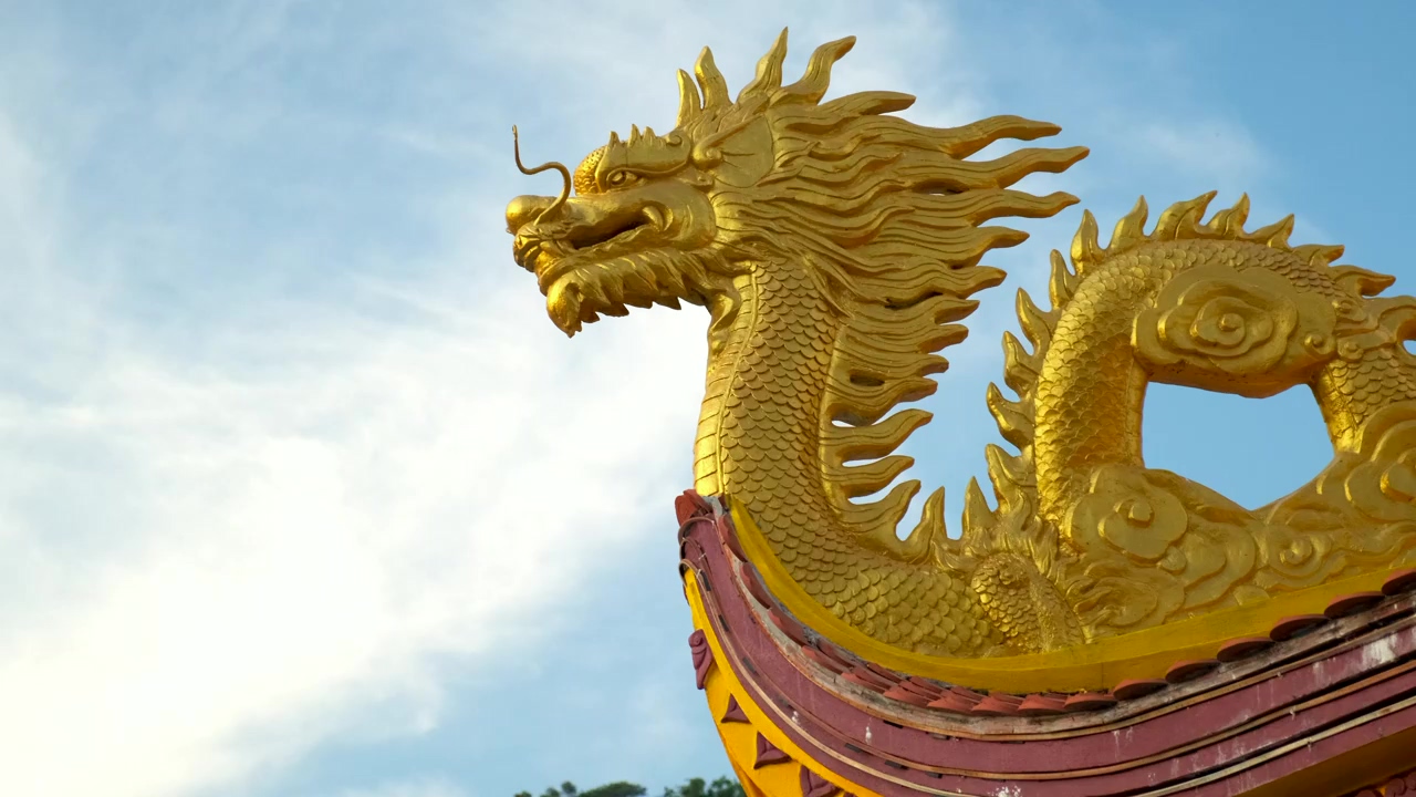 Detail of the golden dragon at the ho quoc pagoda vietnam, gold, temple, vietnam, sculpture, and dragon