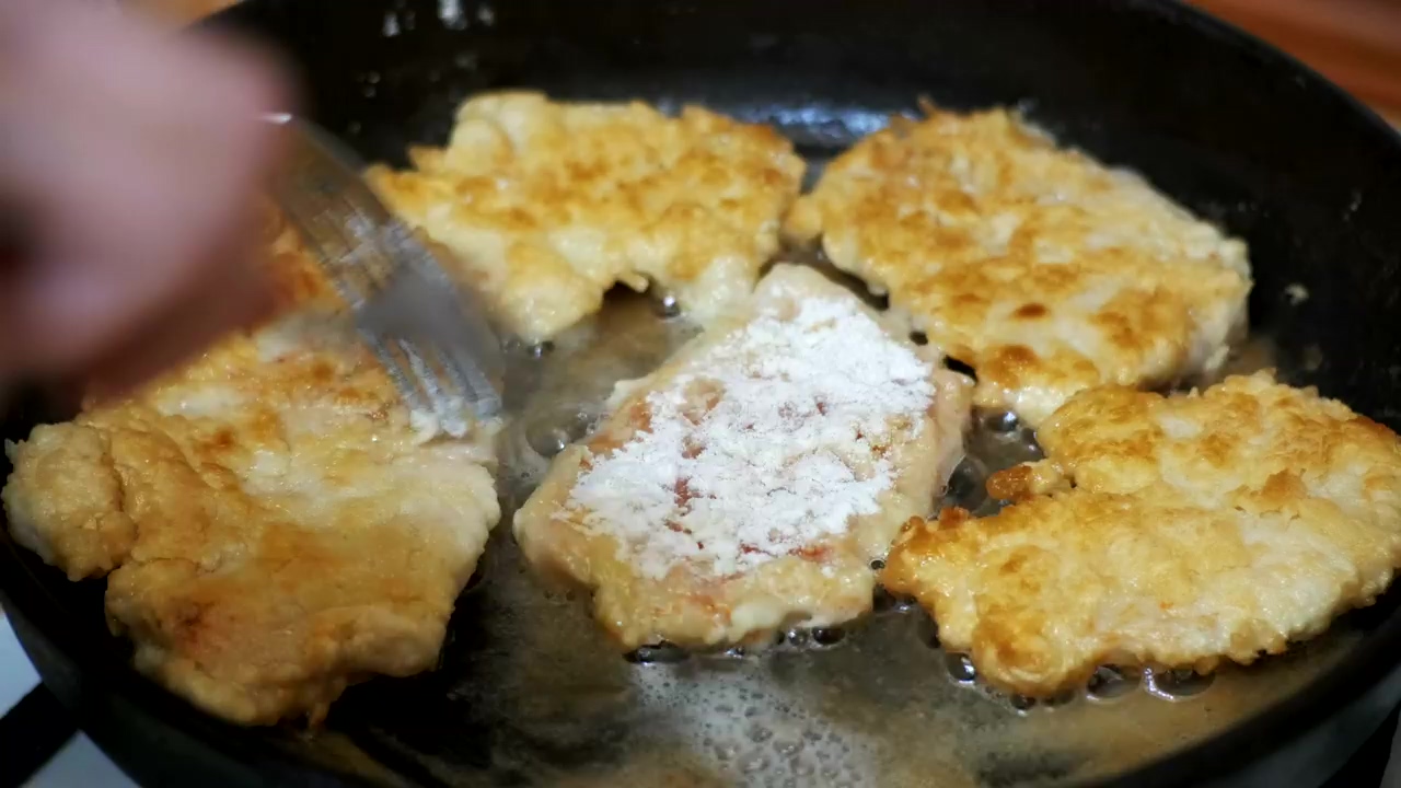 Frying pan cooking meat cutlets, food, food preparation, cooking, meat, and chicken