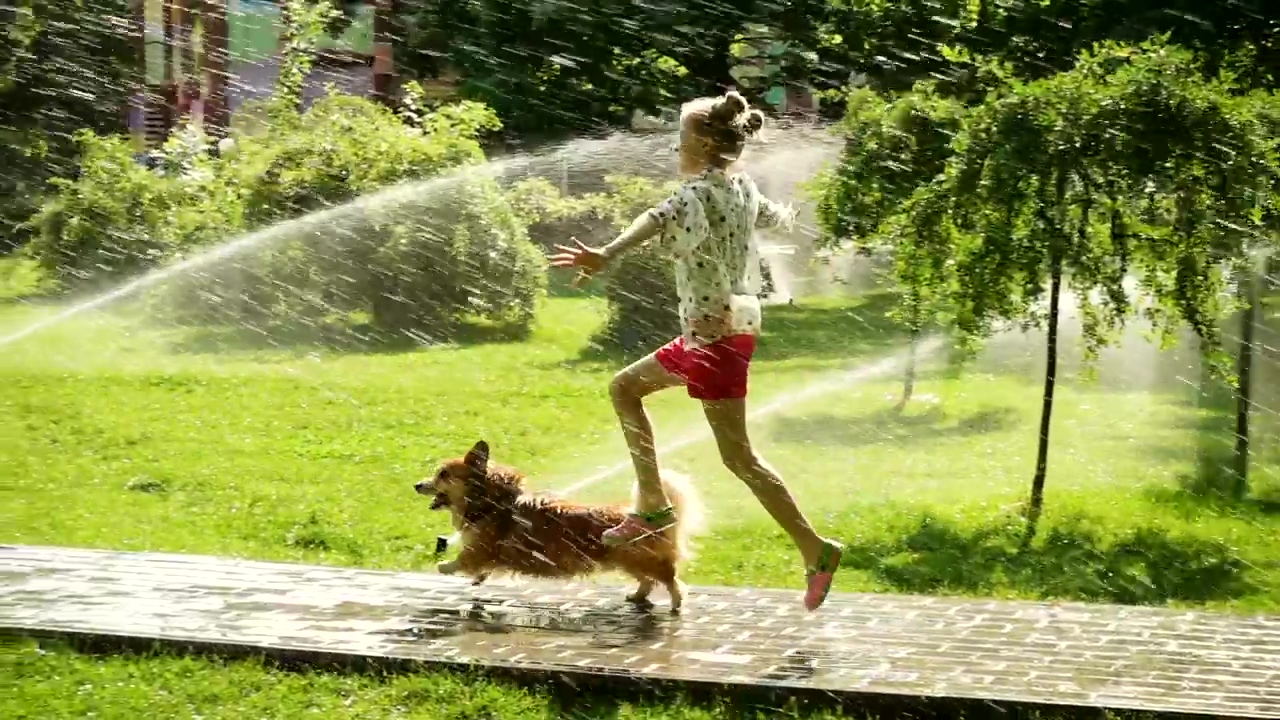 Girl and dog running in the park path, outdoor, girl, park, sunny, dog, summer, running, fun, dog owner, teen, and joy