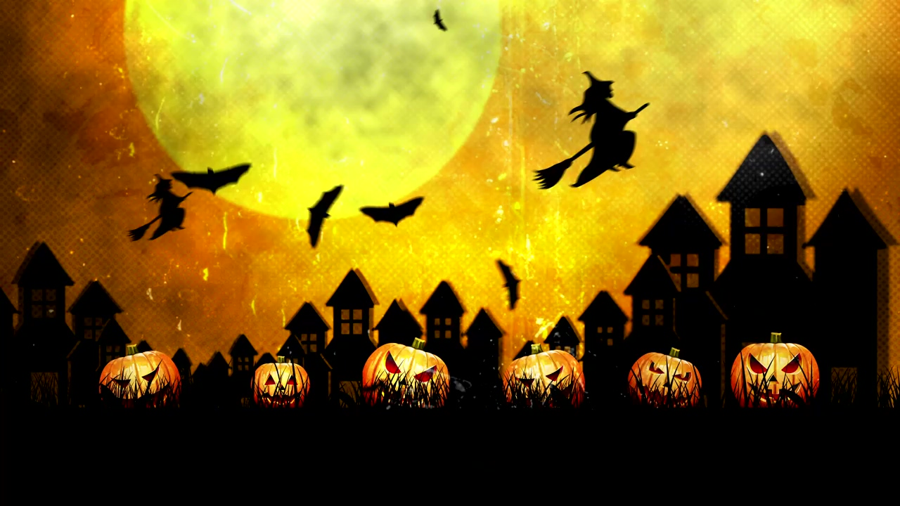 Halloween atmosphere, animation, halloween, silhouette, ornament, 2d animation, pumpkin, and bat