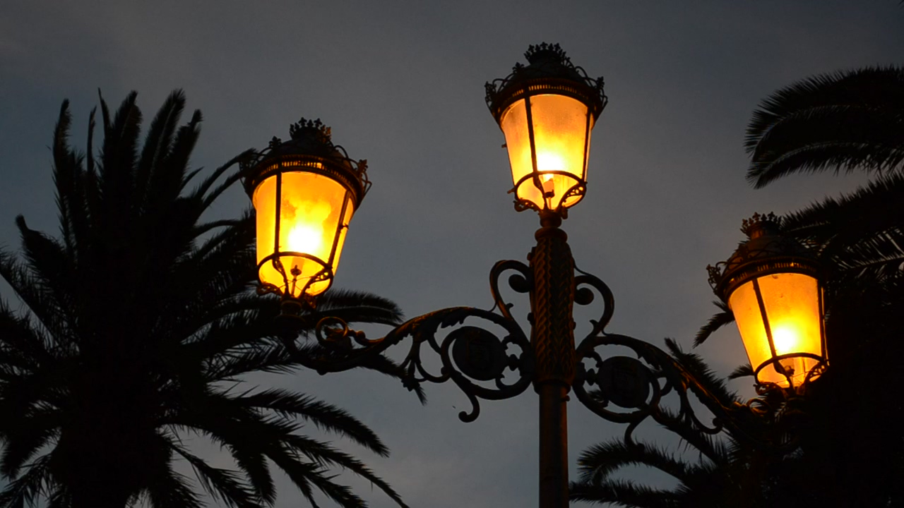 Orange street lamps at night, street, lights, and lamp