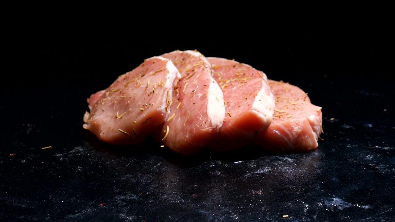 Seasoned pork chops, cooking, meat, and pig