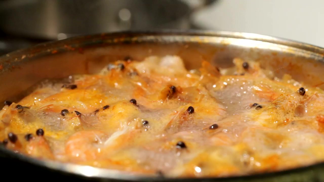 Shrimp cooking in hot water, food, cooking, and fish