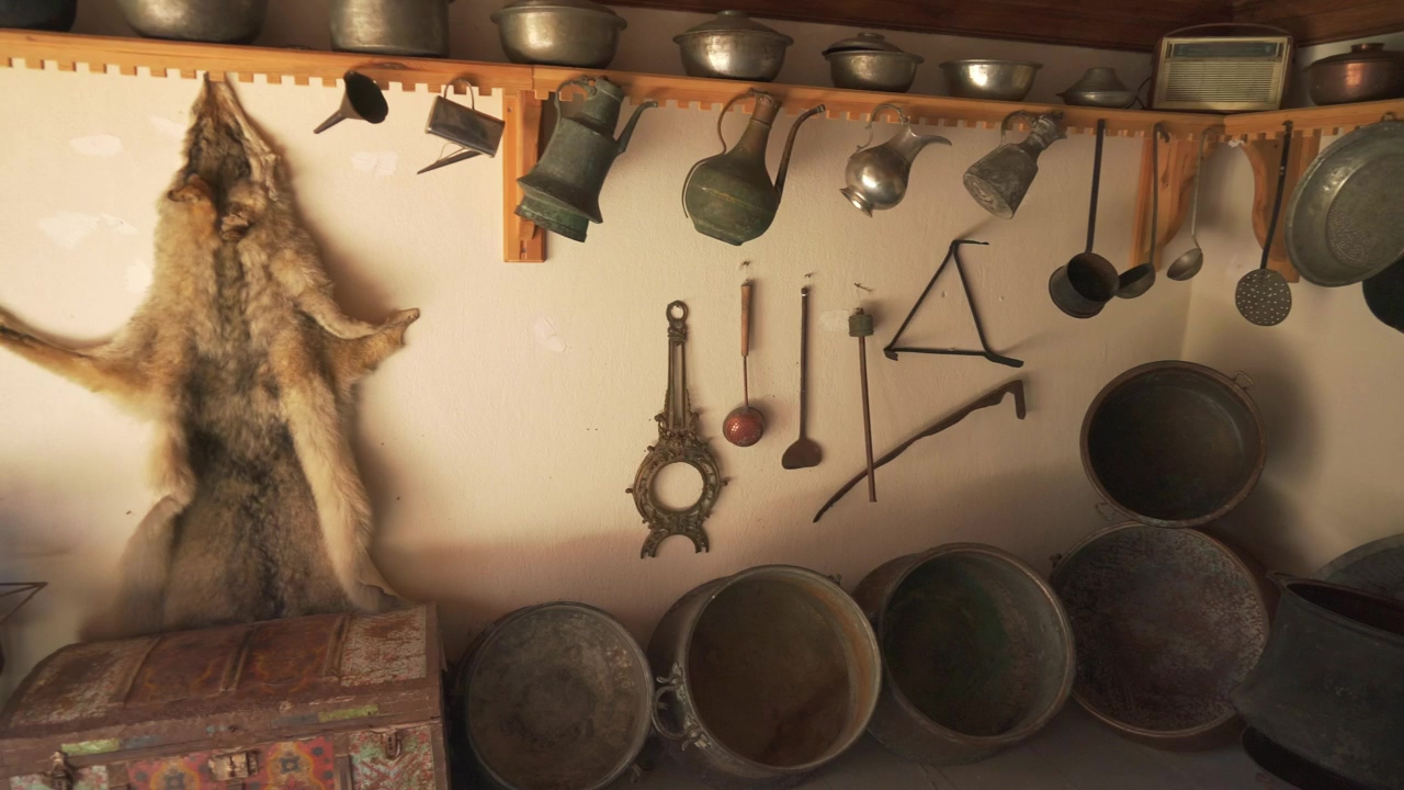 Wolfskin hanging in an old kitchen, kitchen, old, skin, and wolf