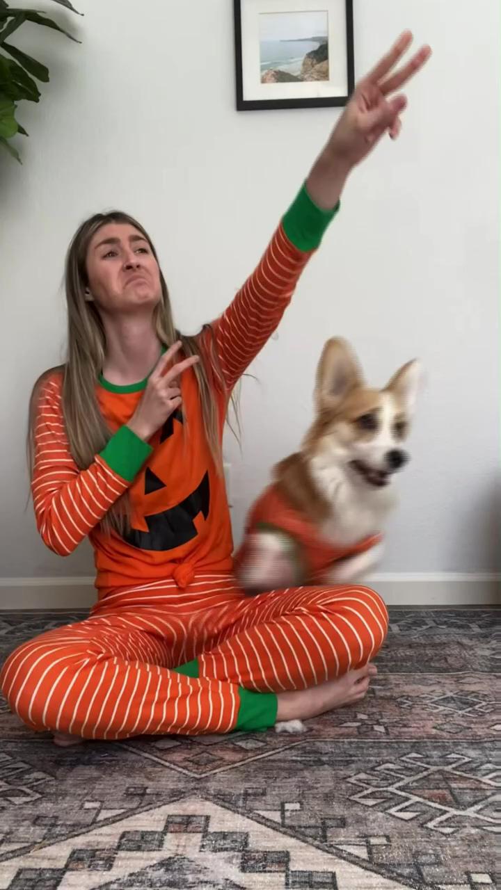 Matching halloween pjs with my dog  | corgi wants his toy, cute dog videos