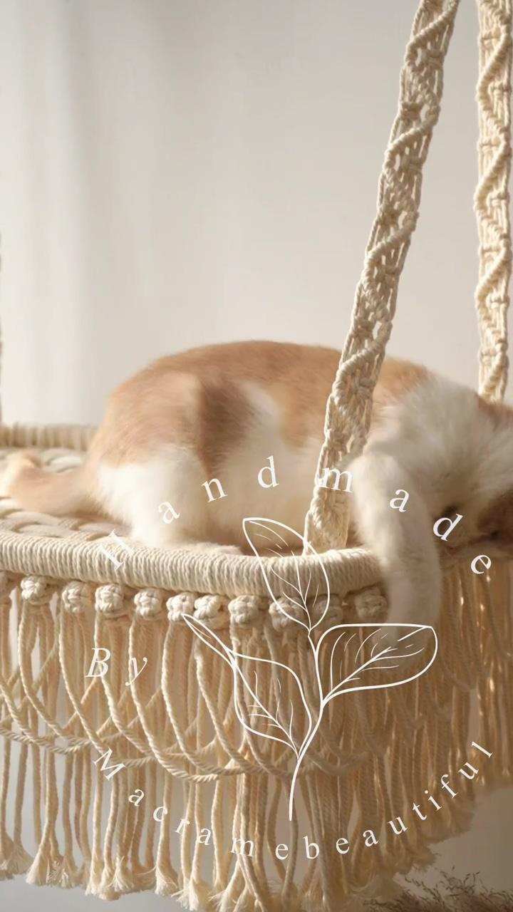 Cat wall shelves, cat wall furniture, macrame cat hammock, wall mounted cat perch, hanging cat bed; apache te pucuk