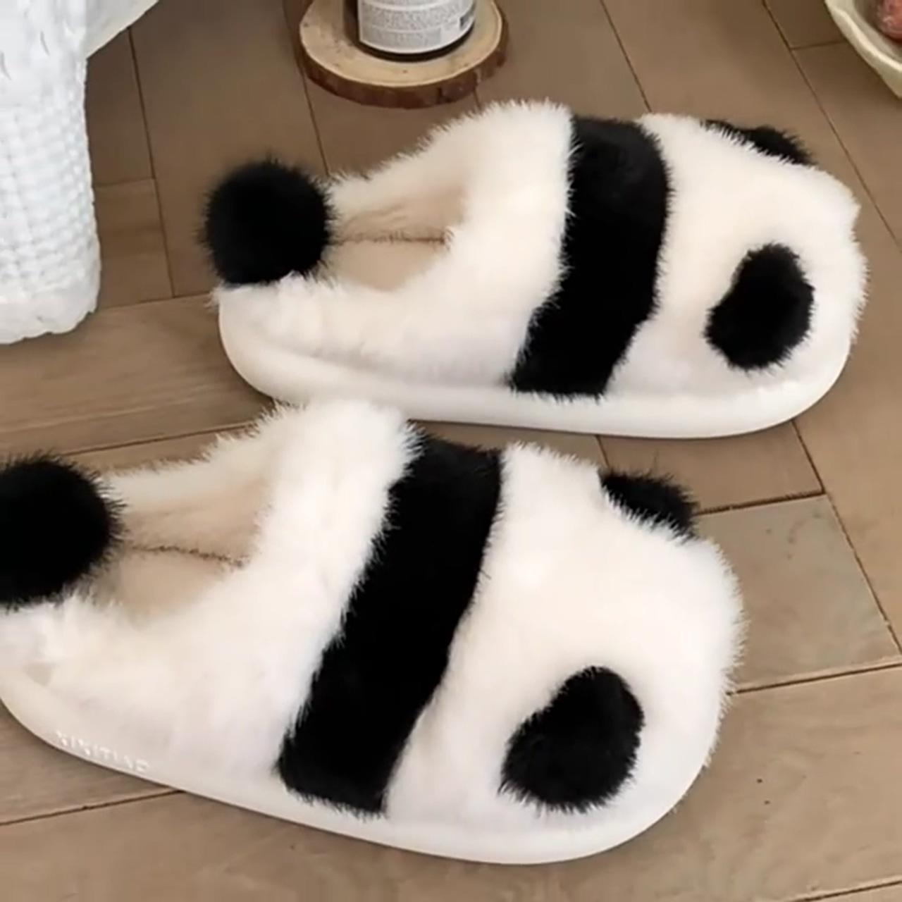 Cute panda plush home warm winter slippers, zakapop; shake, shake, shake, having fun and snacks