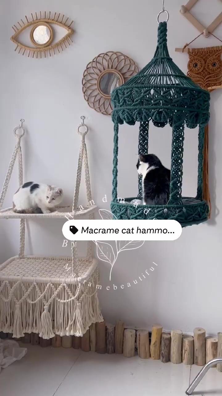 Check out this beautiful macrame cat hammock we create; macrame wall hanging diy