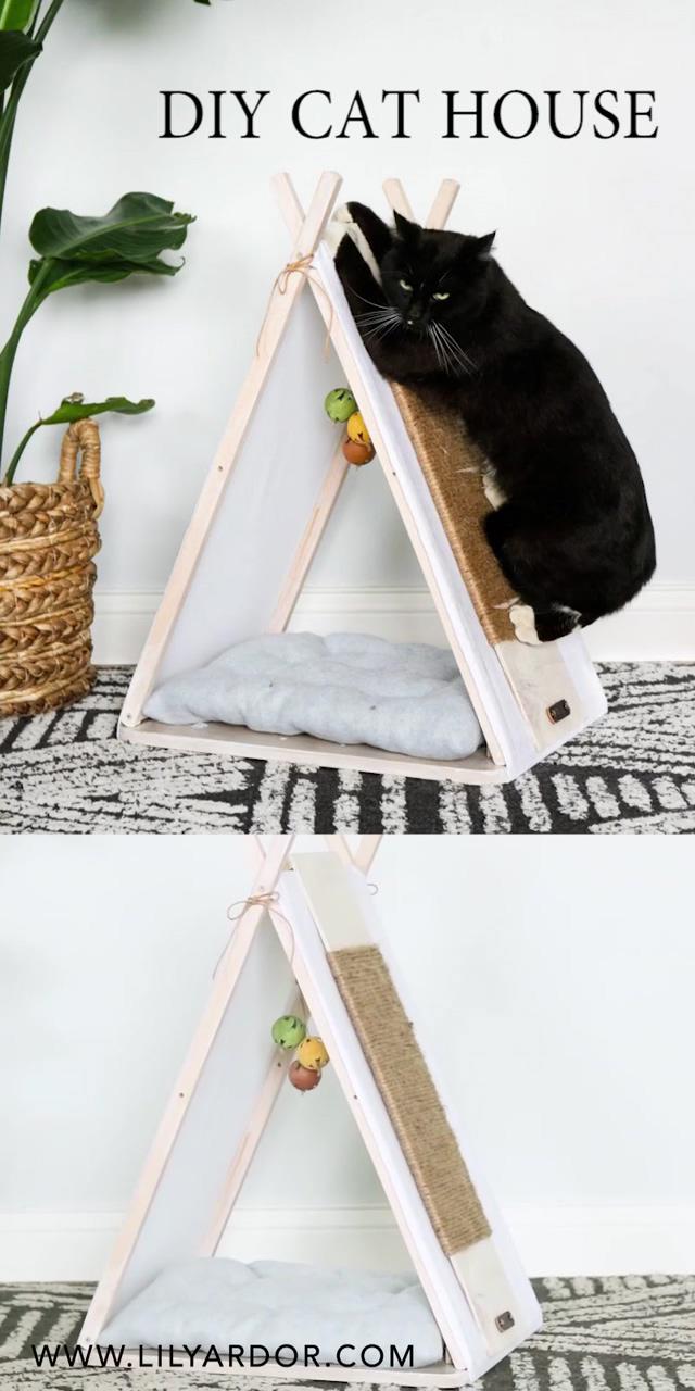 Diy cat house tepee from an old tv tray; diy cat bed
